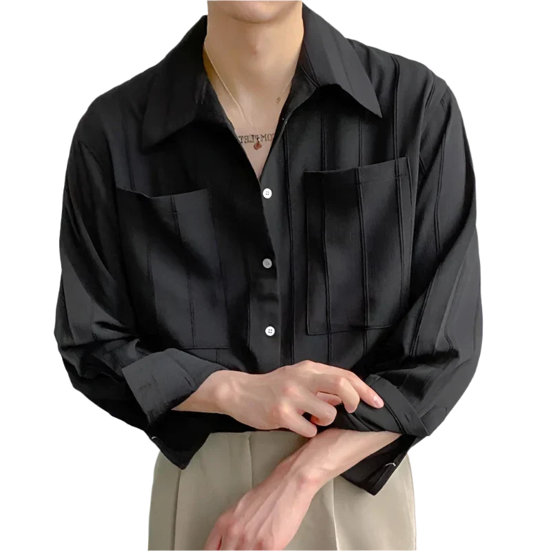 Fabio | Camicia a righe con due tasche e maniche lunghe da uomo