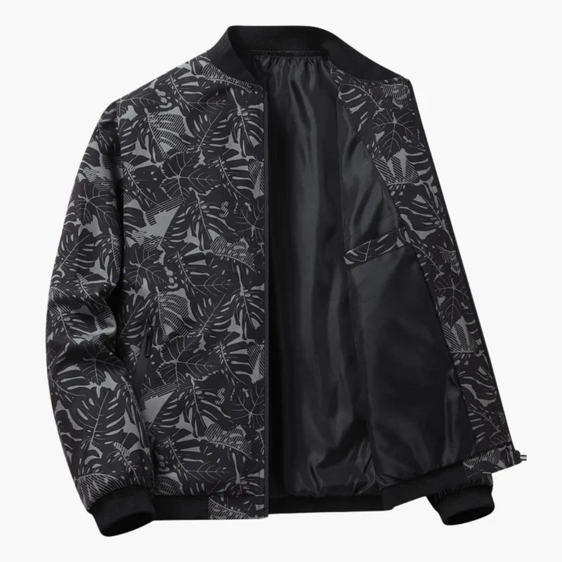 Ruggero | Bomber con stampa foglie e zip da uomo