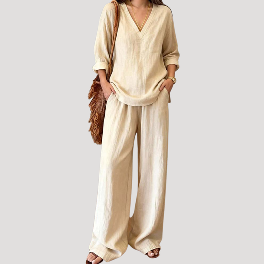 Leonie | Completo Vacanze Donna Top Col V e Pantalone Largo