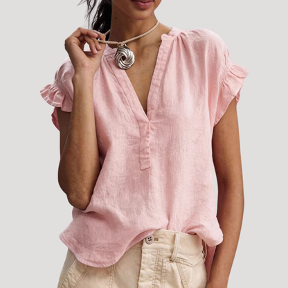 Celine | Blusa Estiva Donna Col V con Maniche Volantate