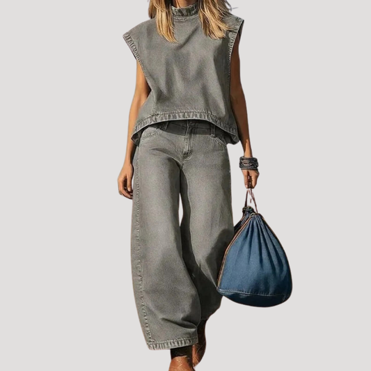 Sabine | Completo Donna Jean Pantalone Largo Tendenza