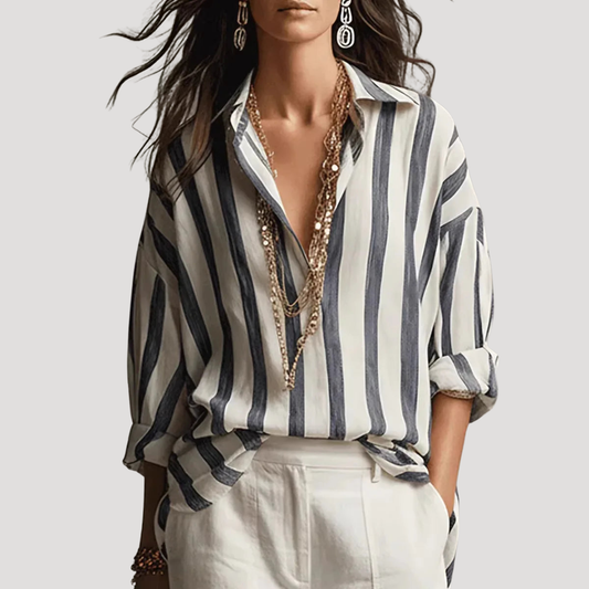 Flora | Blusa Donna Bohemienne a Righe con Maniche Risvoltate