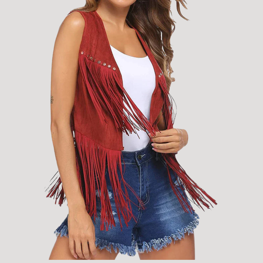 Chiara | Gilet Donna Aperto con Frange