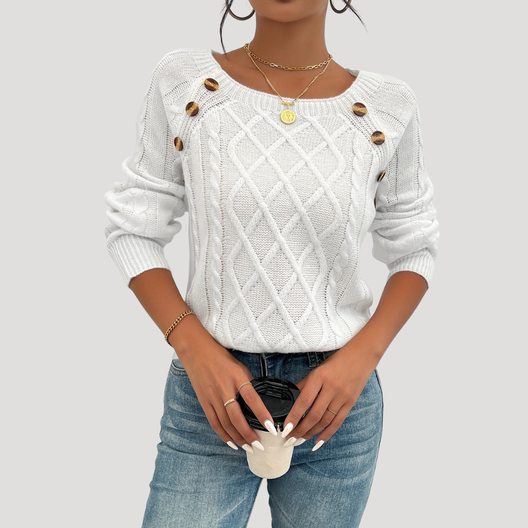 Lavinia | Maglione Donna in Maglia Intrecciata con Bottoni