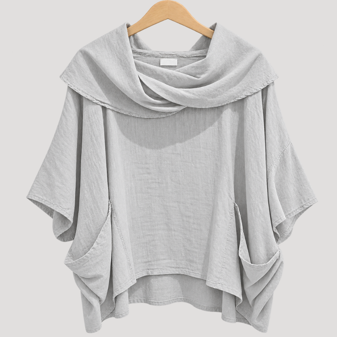 Leontine | Top Donna Oversize con Collo Drappeggiato e Tasche