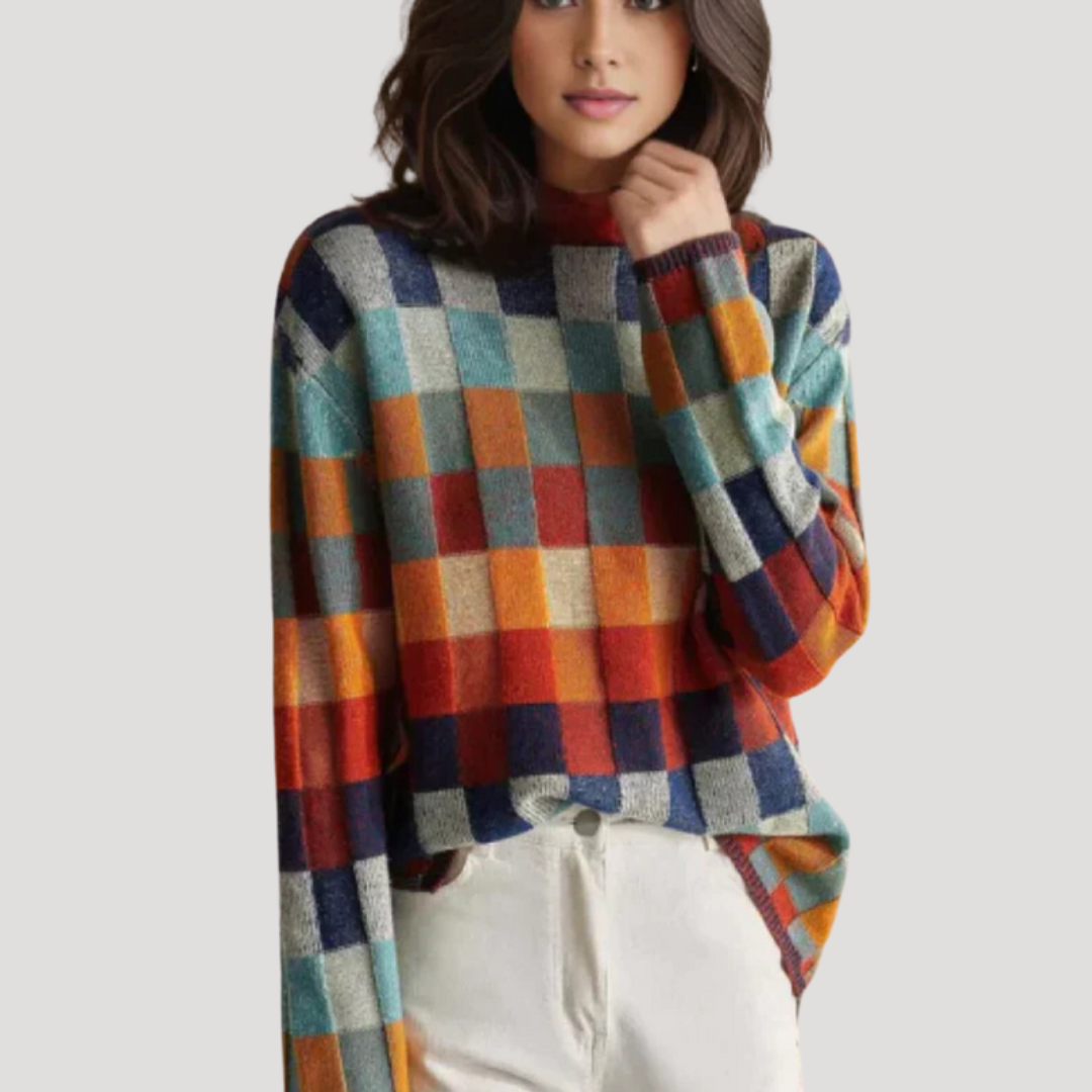 Violet | Maglione Donna a Quadri con Collo Alto