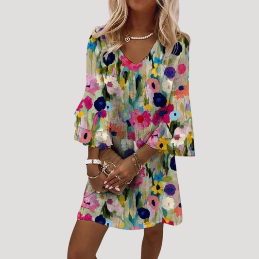 Nicoletta | Abito Corto Donna Bohemien Chic Stampato Floreale