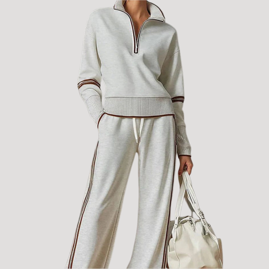 Norma | Completo Donna in Maglia con Collo Zip e Pantaloni Larghi
