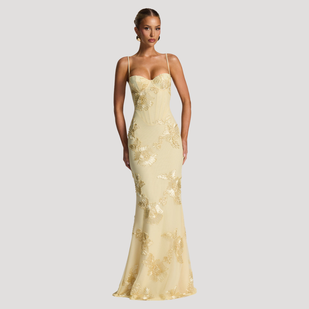 Gabriella | Abito Lungo Ricamato con Spalline Sottili Elegante