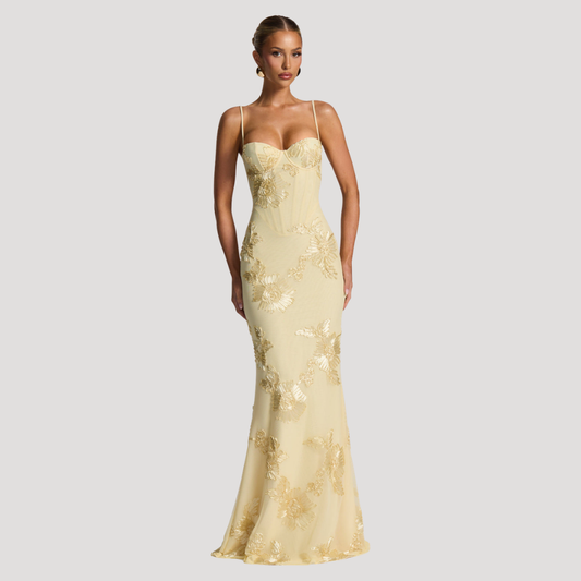 Gabriella | Abito Lungo Ricamato con Spalline Sottili Elegante