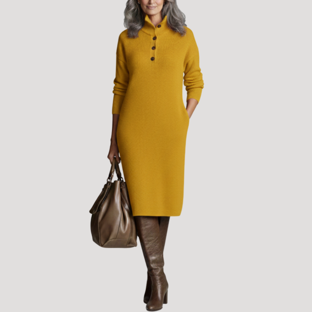 Fernanda | Abito Midi Donna a Costine con Collo Alto