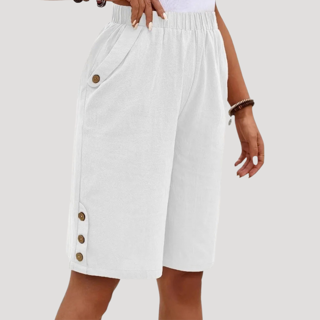Claudia | Bermuda Donna Chic con Vita Elastico e Bottoni Decorativi