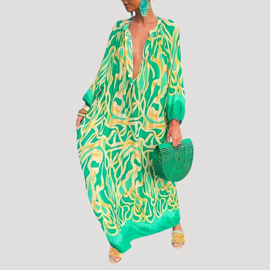 Claudine | Robe Lunga Donna Bohemien Stampata a Maniche Lunghe