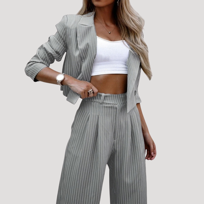 Mafalda | Completo Tailleur Donna Striato Pantaloni Largo