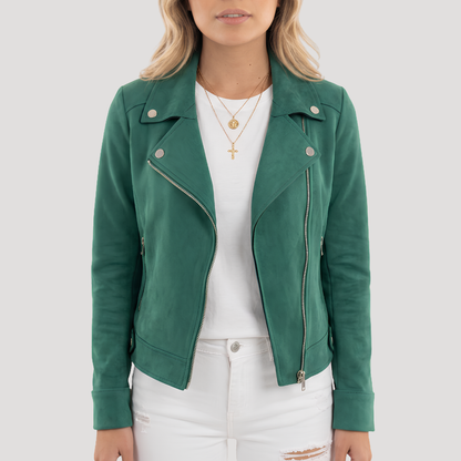 Marta | Giacca Biker Donna con Chiusura Zippata Asimmetrica