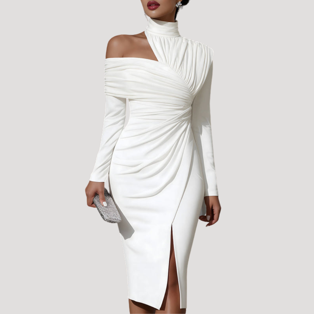 Viola | Abito Tubino Donna Drappeggiato Spalla Scoperta Elegante