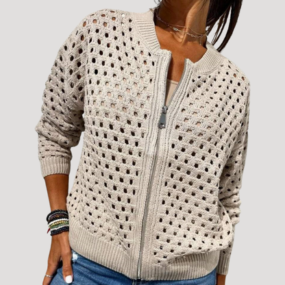 Lily | Cardigan Donna in Maglia Ajourée con Zip