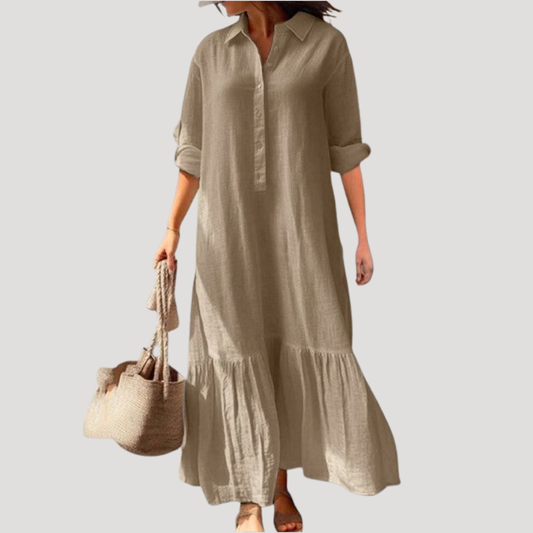 Audrey | Abito lungo in lino a camicia fluida