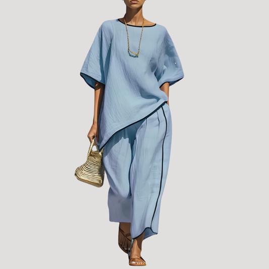 Sofia | Completo Pantalone Donna in Lino Due Pezzi Ampio