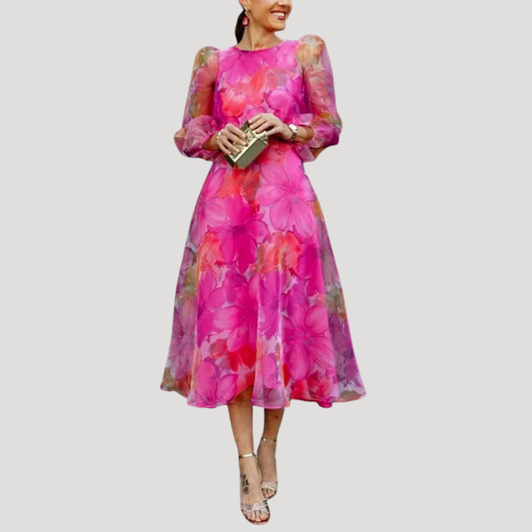 Joelle | Robe Midi Donna Floreale Maniche Lunghe Elegante
