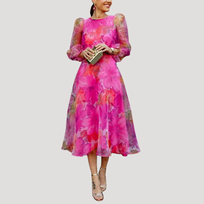 Joelle | Robe Midi Donna Floreale Maniche Lunghe Elegante