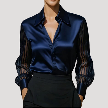 Ruby | Blusa Satinata Donna con Collo e Maniche Lunghe Trasparenti