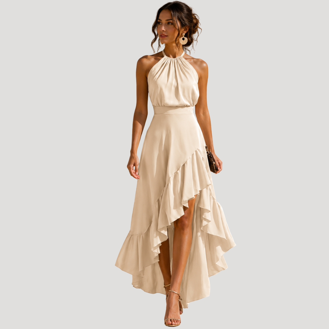 Beatrice | Abito Lungo Donna Col Halter a Volant Elegante