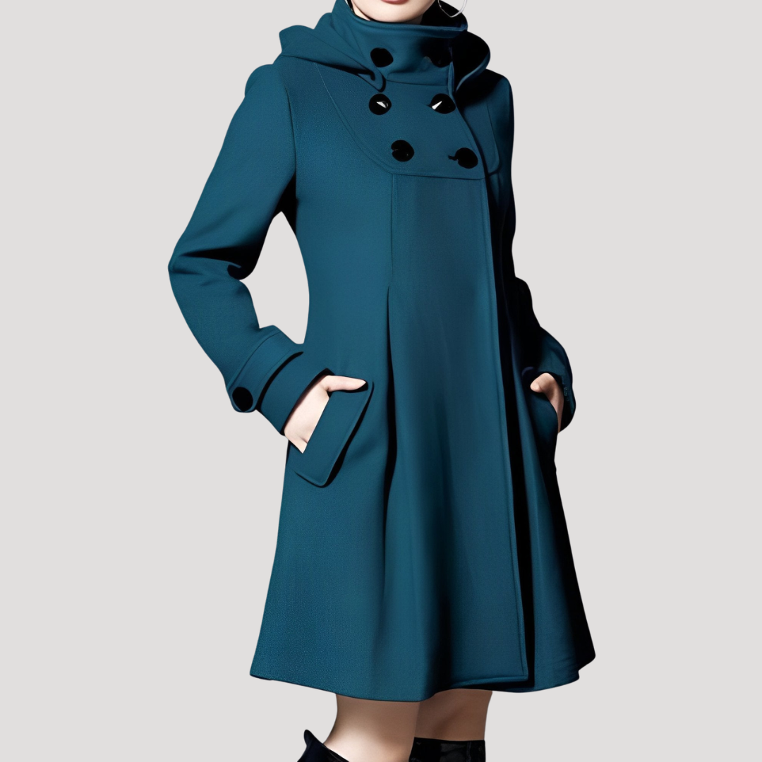 Cinzia | Cappotto Donna Svasato con Cappuccio e Bottoni