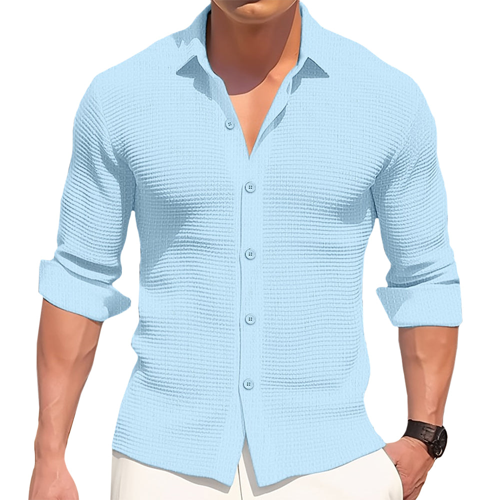 Michele | Camicia a maniche lunghe con bottoni e tessuto waffle da uomo