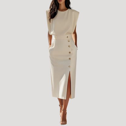 Ninon | Robe Midi Donna Senza Maniche Con Cintura Elegante