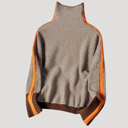 Helen | Pull Collo Alto Donna Jacquard Maniche Contrastanti