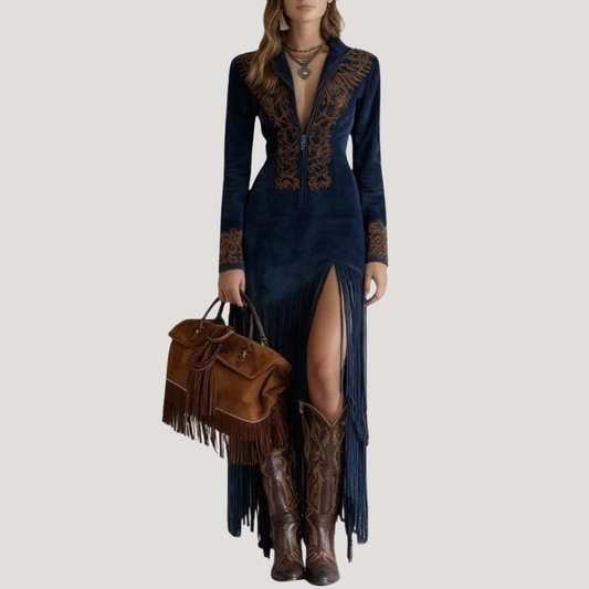 Anna Laura | Abito lungo con frange elegante