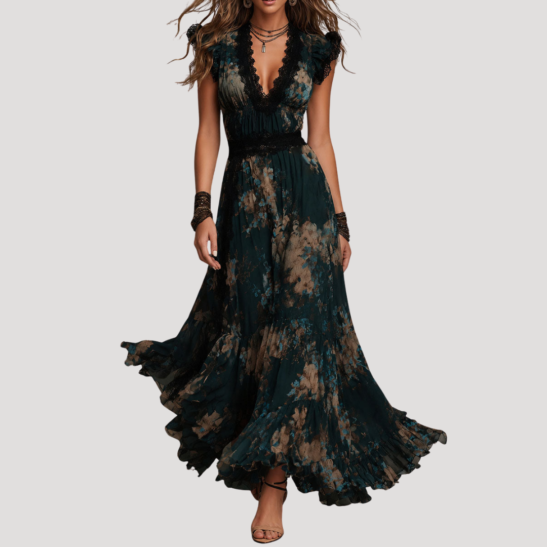 Laura Maria | Abito Lungo Floreale Pizzo Bohemien