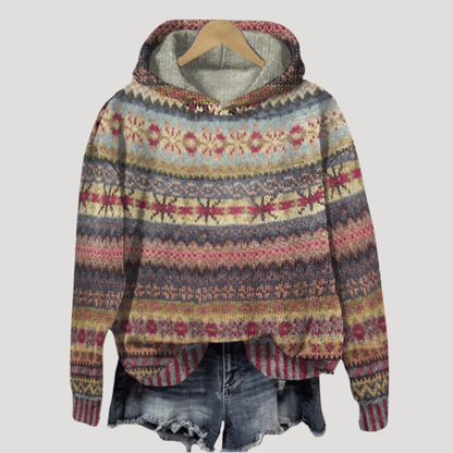 Martha | Pull Donna con Cappuccio Motivo Fair Isle