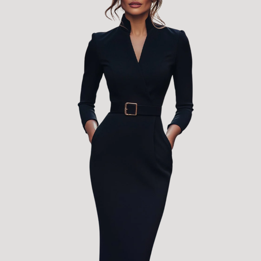 Colette | Abito Midi Donna da Ufficio Collo a V Adattato