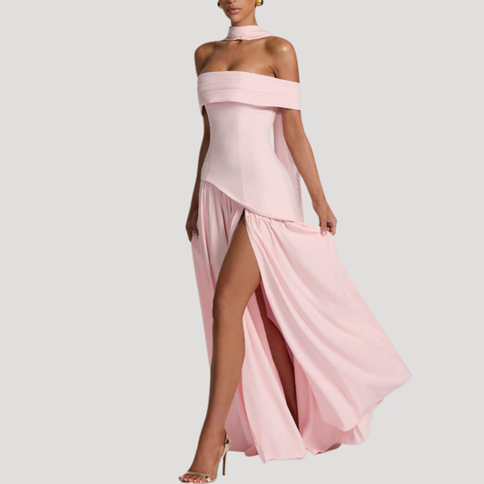 Lucille | Abito Lungo Plissettato Spalle Scoperte Donna Elegante Da Sera