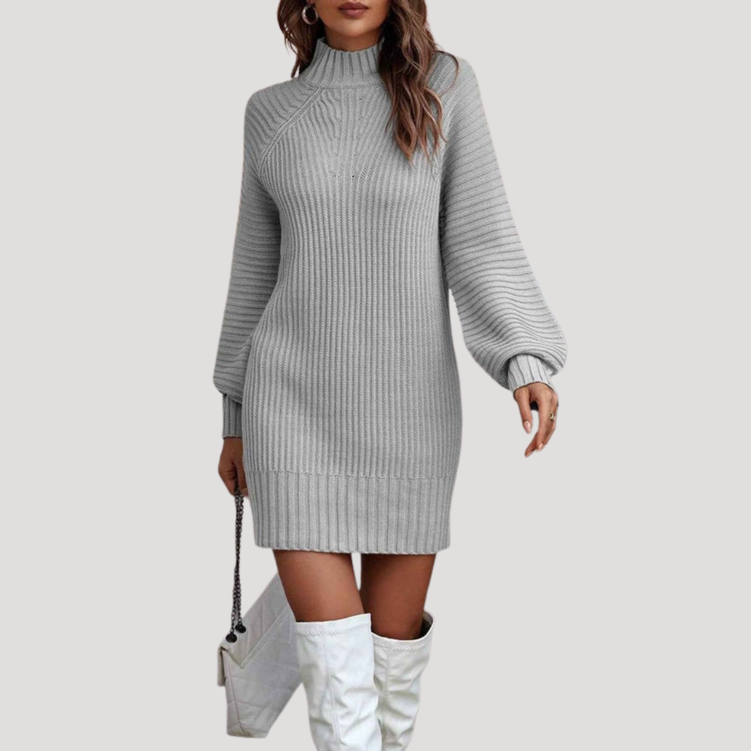 Gisella | Abito Mini Donna Svasato in Maglia a Maniche Lunghe