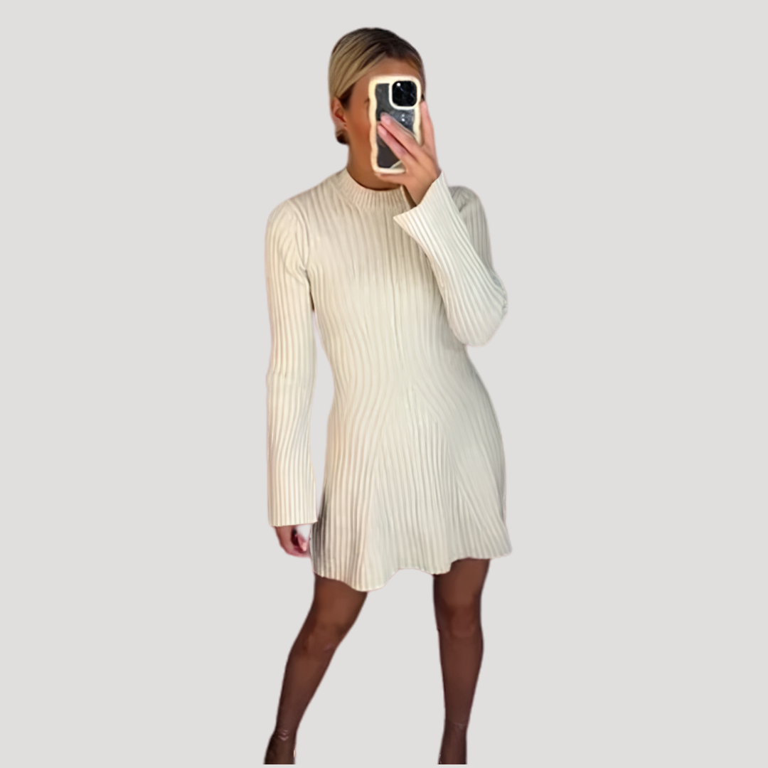 Priscilla | Abito Mini Donna in Maglia a Coste Maniche Lunghe