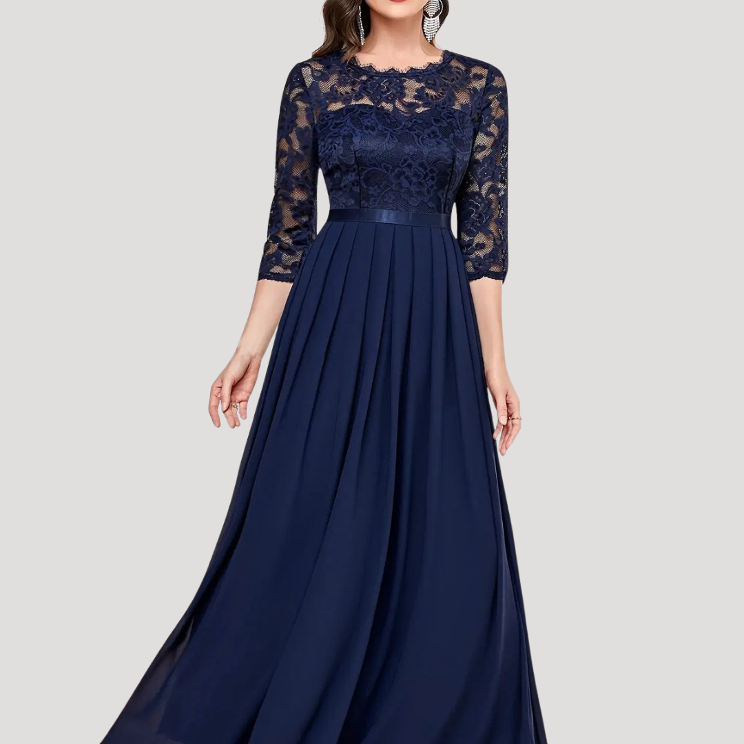 Maria Pia | Robe Lunga Donna Plissettata con Corpetto in Pizzo e Maniche 3/4