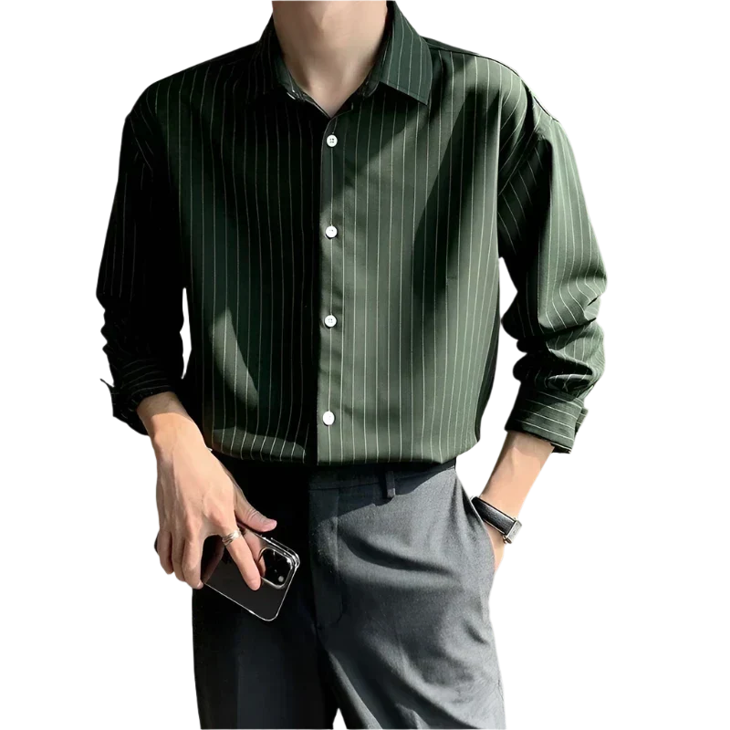 Salvatore | Camicia gessata a maniche lunghe con bottoni da uomo