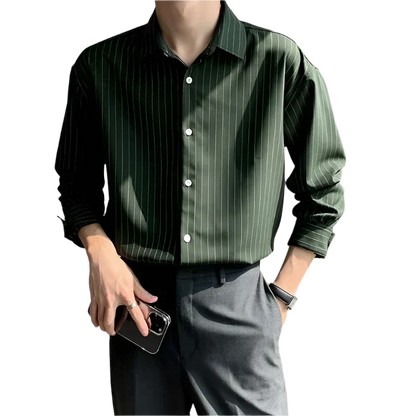 Salvatore | Camicia gessata a maniche lunghe con bottoni da uomo