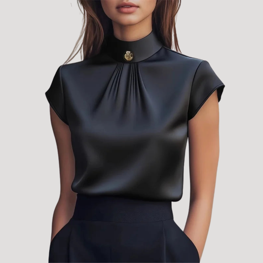 Erin | Blusa Donna Collo Alto Elegante Maniche Corte