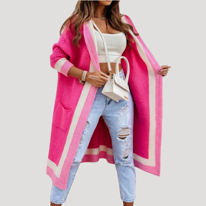 Margherita | Gilet Lungo Donna in Maglia con Dettagli a Righe