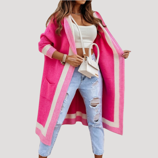 Margherita | Gilet Lungo Donna in Maglia con Dettagli a Righe
