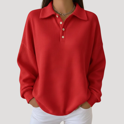 Chiara | Pull Donna Col Polo Maglia Goffrata Casual