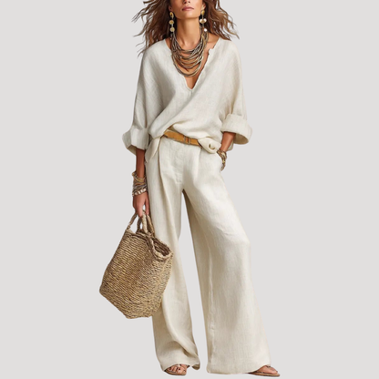 Henriette | Completo Donna con Pantaloni Larghi e Top Col V