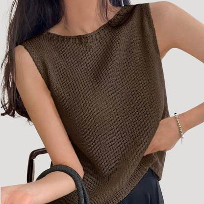 Eva | Top Donna Senza Maniche in Maglia Collo Rotondo