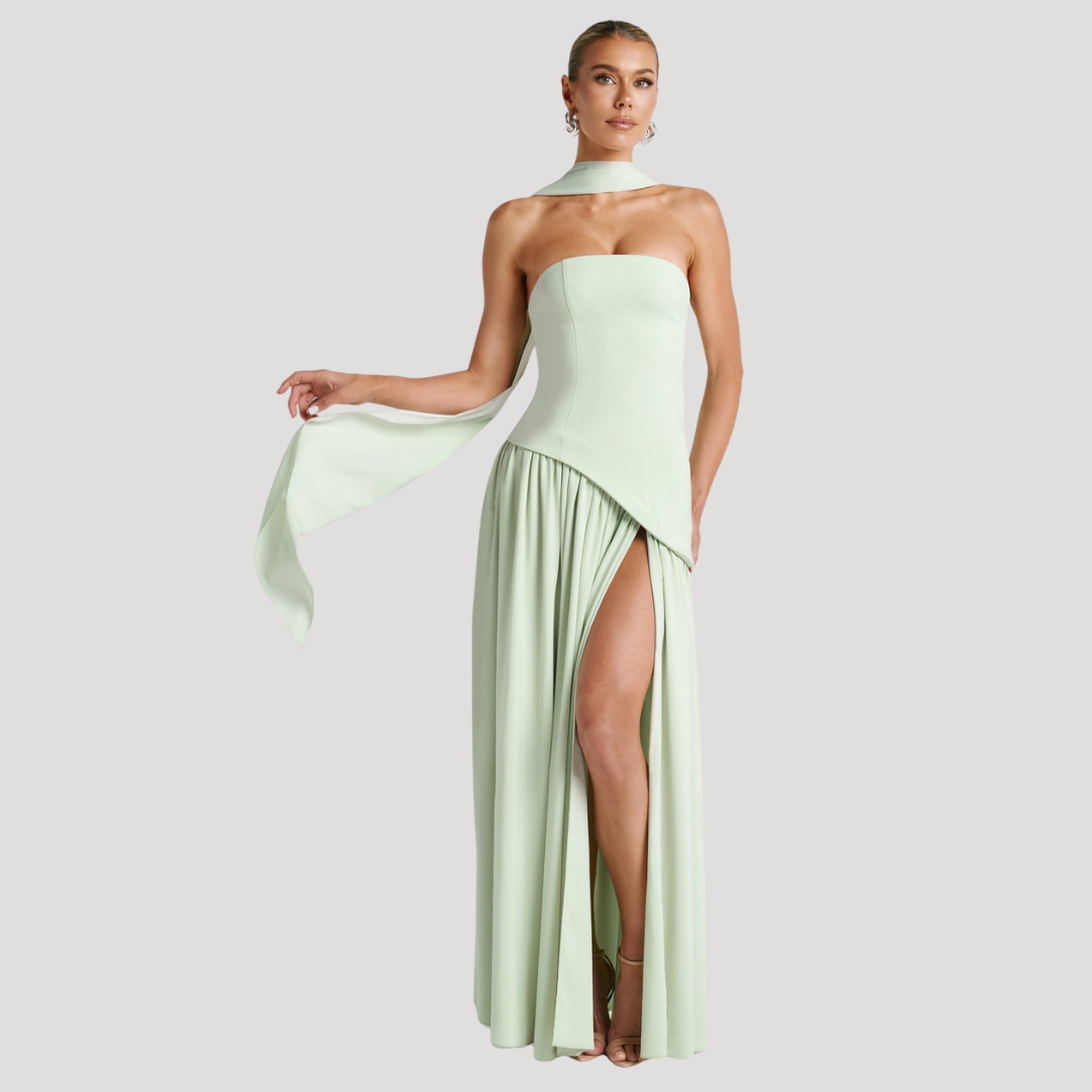 Renata | Abito lungo a bustier plissettato elegante da cerimonia