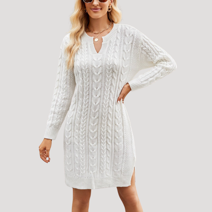 Sarah | Abito Midi Donna in Maglia Intrecciata Maniche Lunghe