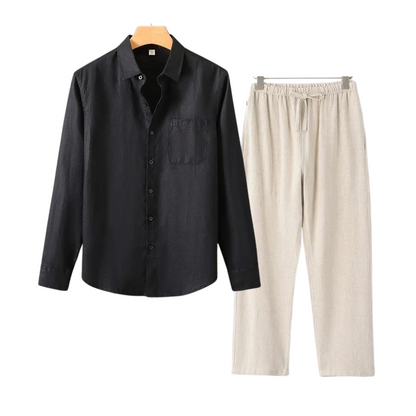 Ernesto | Completo camicia a maniche lunghe e pantaloni con coulisse da uomo